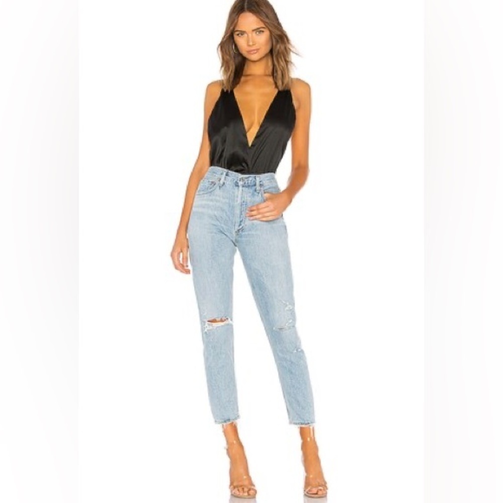 Agolde x Revolve Jeans Women Jamie High Rise Denim Distressed Sz 24 Light Wash